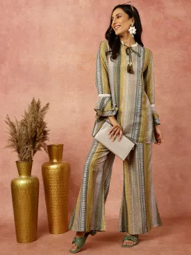 Green Geometric Printed Short Kurta With Palazzo Co-ord Set
