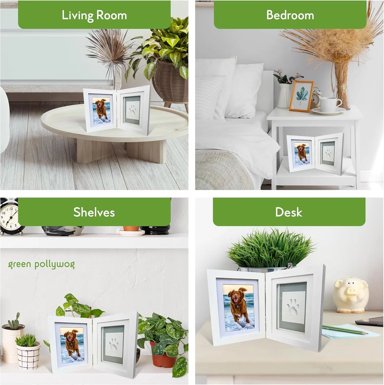 Green Pollywog | Paw Print Pet Keepsake Hinge Photo Frame   Clay Print Kit | Tabletop Photo Frame   Extra-Large Air-Dry Clay Imprint Kit | 4 x 6 Picture Openings