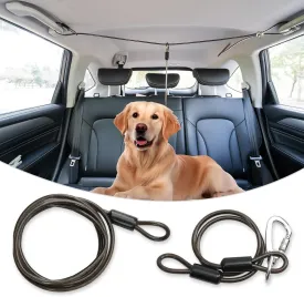 Heavy Duty Dog Car Harness & Leash - Coated Wire Rope, Chew Proof, Black