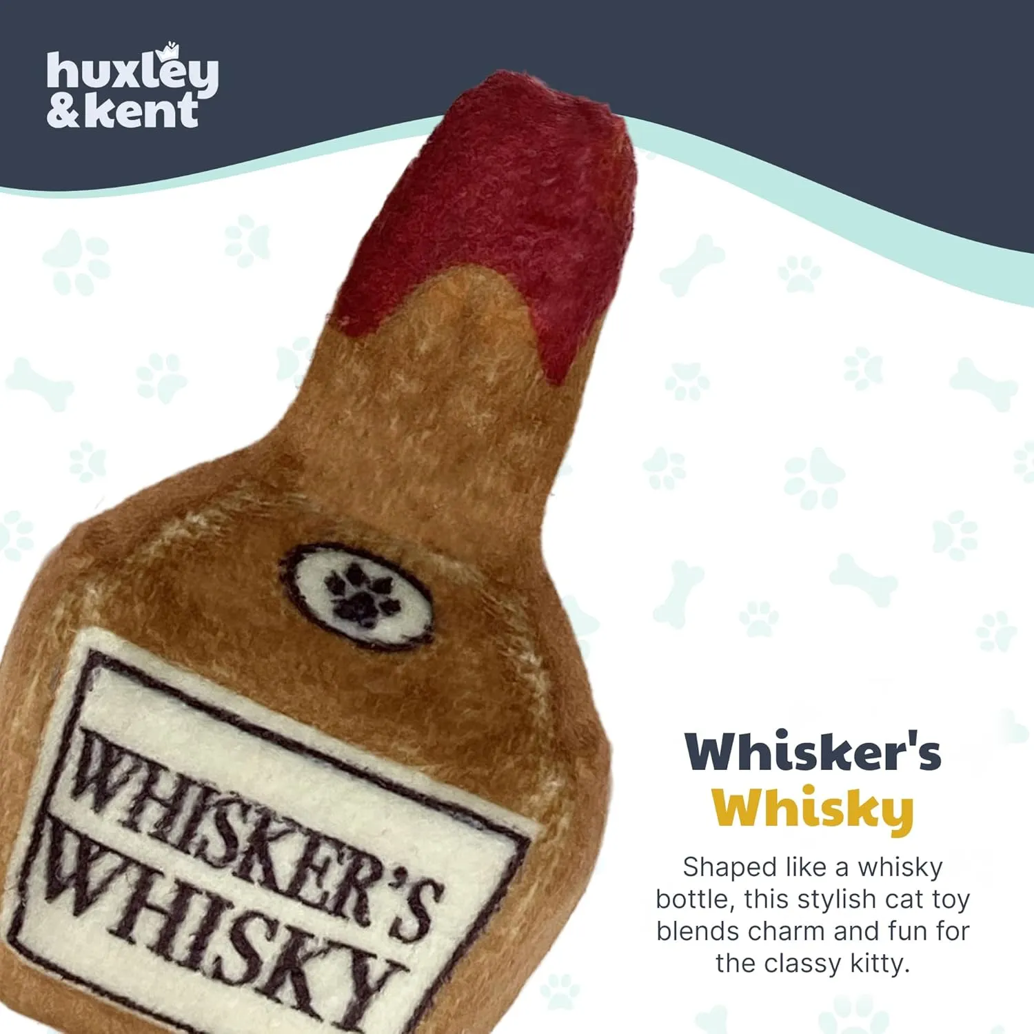 Huxley & Kent Plush Cat Toy - Whisker's Whiskey - Nappy Hour Strong Catnip Filled - Plush Interactive Kitten and Cat Toy with Catnip and Crinkle - Kittybelles