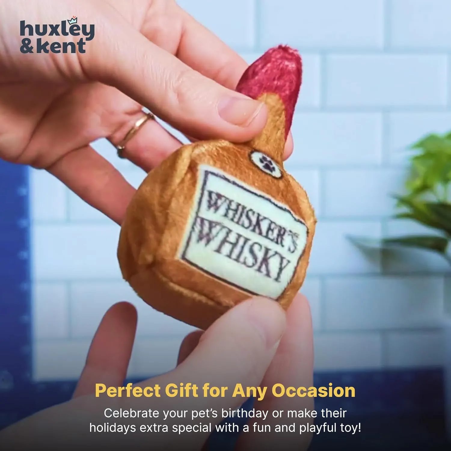 Huxley & Kent Plush Cat Toy - Whisker's Whiskey - Nappy Hour Strong Catnip Filled - Plush Interactive Kitten and Cat Toy with Catnip and Crinkle - Kittybelles