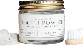 Hydroxyapatite Tooth Powder by Revive Homestead | Remineralizing Toothpaste Powder | Fluoride-Free | Whitening | Natural | 2 oz Amber Glass Jar (with Erythritol) (Peppermint)