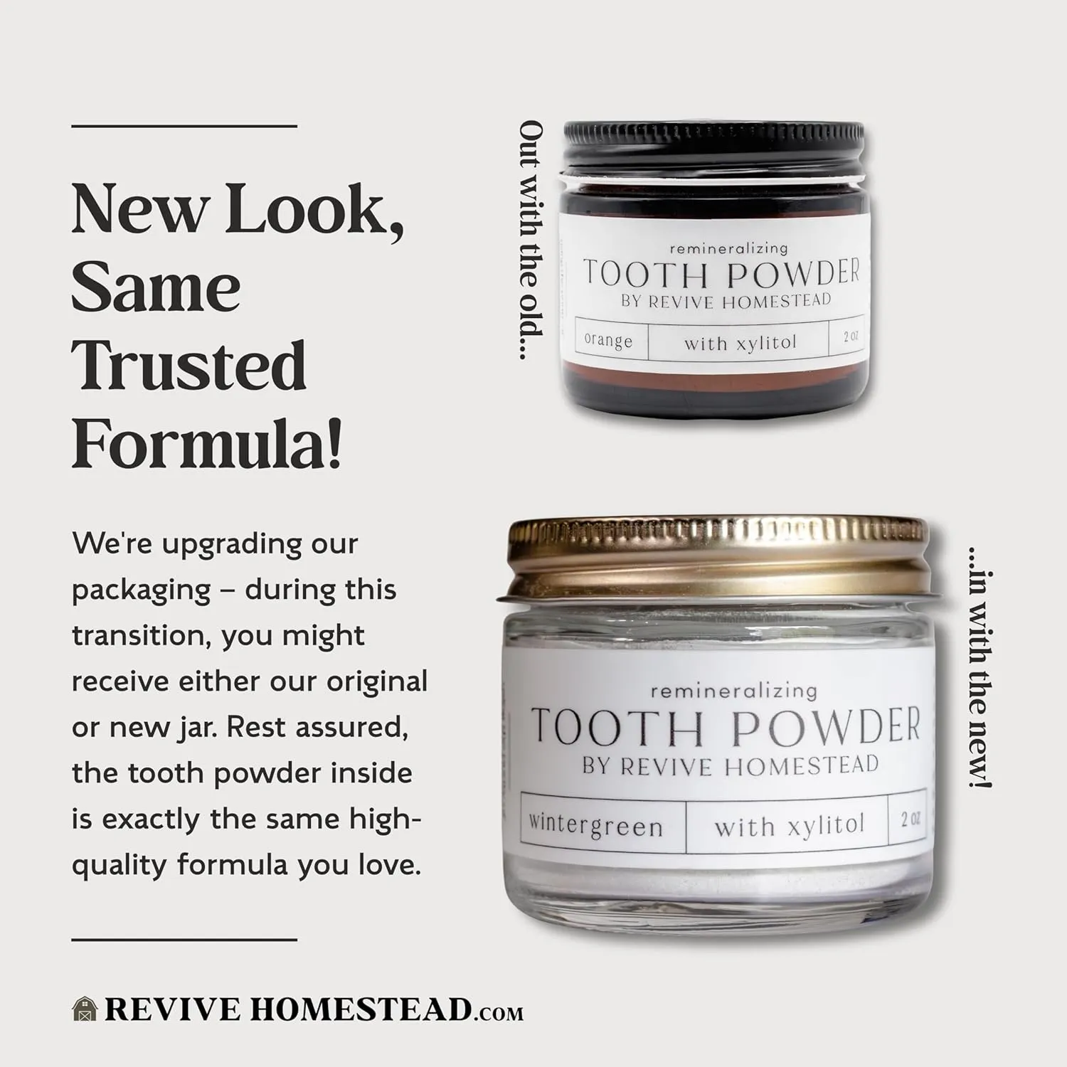 Hydroxyapatite Tooth Powder by Revive Homestead | Remineralizing Toothpaste Powder | Fluoride-Free | Whitening | Natural | 2 oz Amber Glass Jar (with Erythritol) (Peppermint)