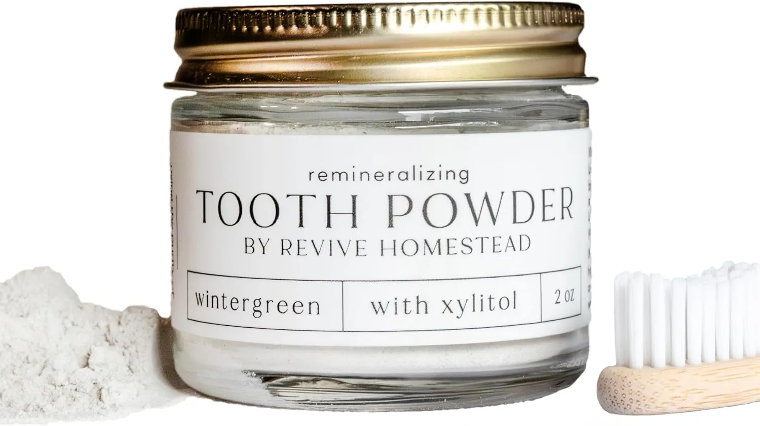 Hydroxyapatite Tooth Powder by Revive Homestead | Remineralizing Toothpaste Powder | Fluoride-Free | Whitening | Natural | 2 oz Amber Glass Jar (with Erythritol) (Peppermint)