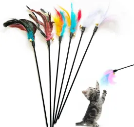 IUHKBH Cat Wands, 6 PCS Interactive Feather Toys with Bell - 18'' Long Wand for Cats and Kittens