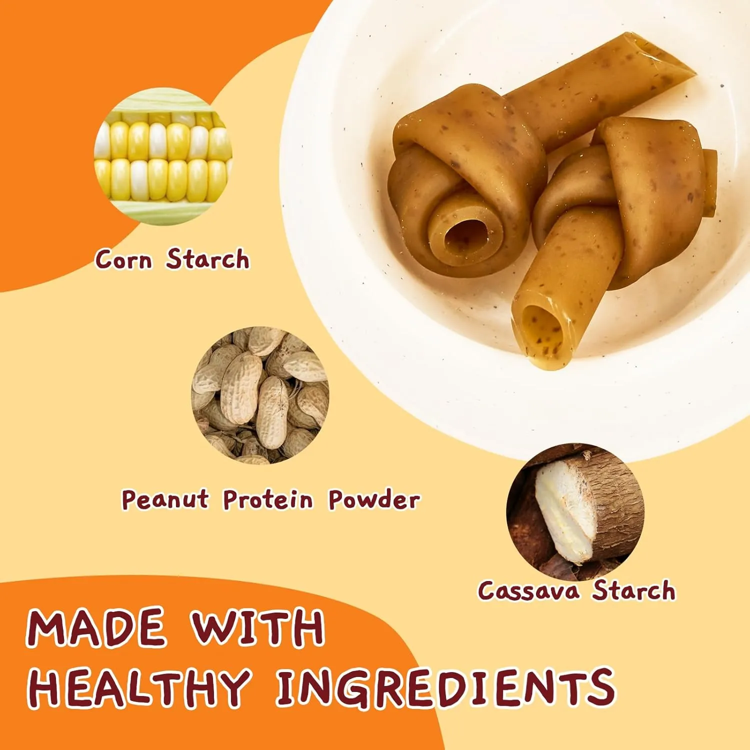 Jungle Calling Rawhide Free Dog Treats, Peanut Butter Bones, 6.5'' Dog Chews for Medium Dogs and Large Dogs (Peanut Butter),4 Count (Pack of 1)