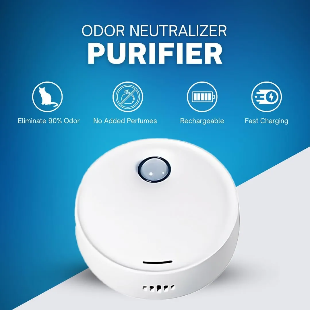 Kitty Litter Odor Neutralizer and Purifier. Eliminates Cat Litter Smell. It has a 5,000 mAh Battery. Its Rechargeable. Good in Kitchens, bathrooms and Closets. Plus a Video Link for Easy Install.