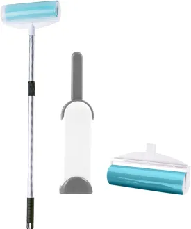 KMAKII Retractable Lint Roller Resuable & Washable Lint Roller Pet Hair Remover Tool,Double-Sided Lint Removal Brush (Handle & 2 Rollers & Brush)