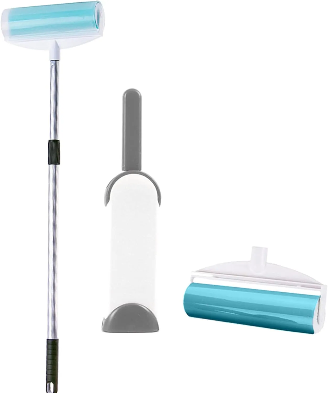 KMAKII Retractable Lint Roller Resuable & Washable Lint Roller Pet Hair Remover Tool,Double-Sided Lint Removal Brush (Handle & 2 Rollers & Brush)