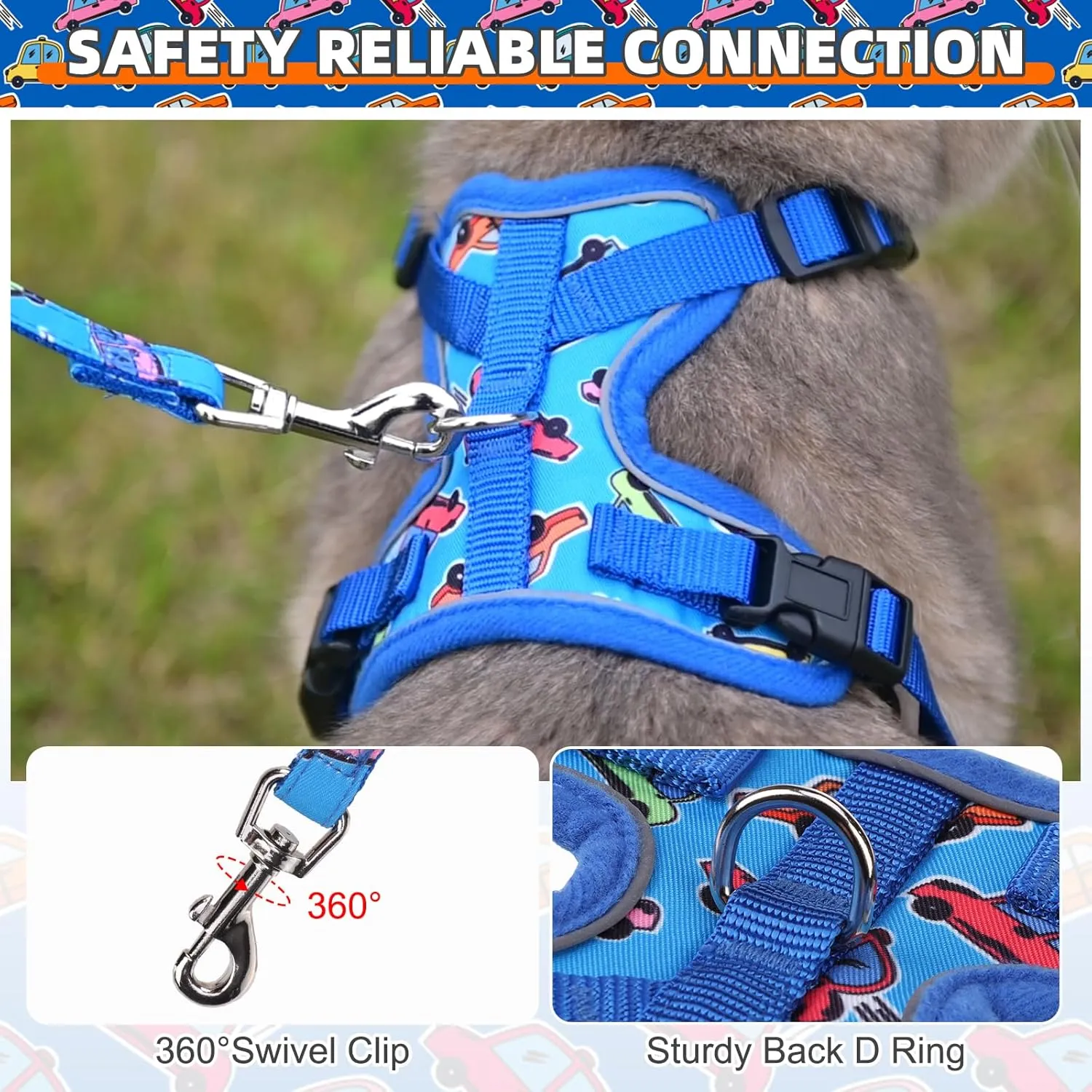 KOOLTAIL Cat Harness and Leash Set, Escape Proof for Safe Walking & Travel, Reflective Comfortable Easy Control Adjustable Kitten Harness for Boys&Girls Small Medium Large Cats Car M