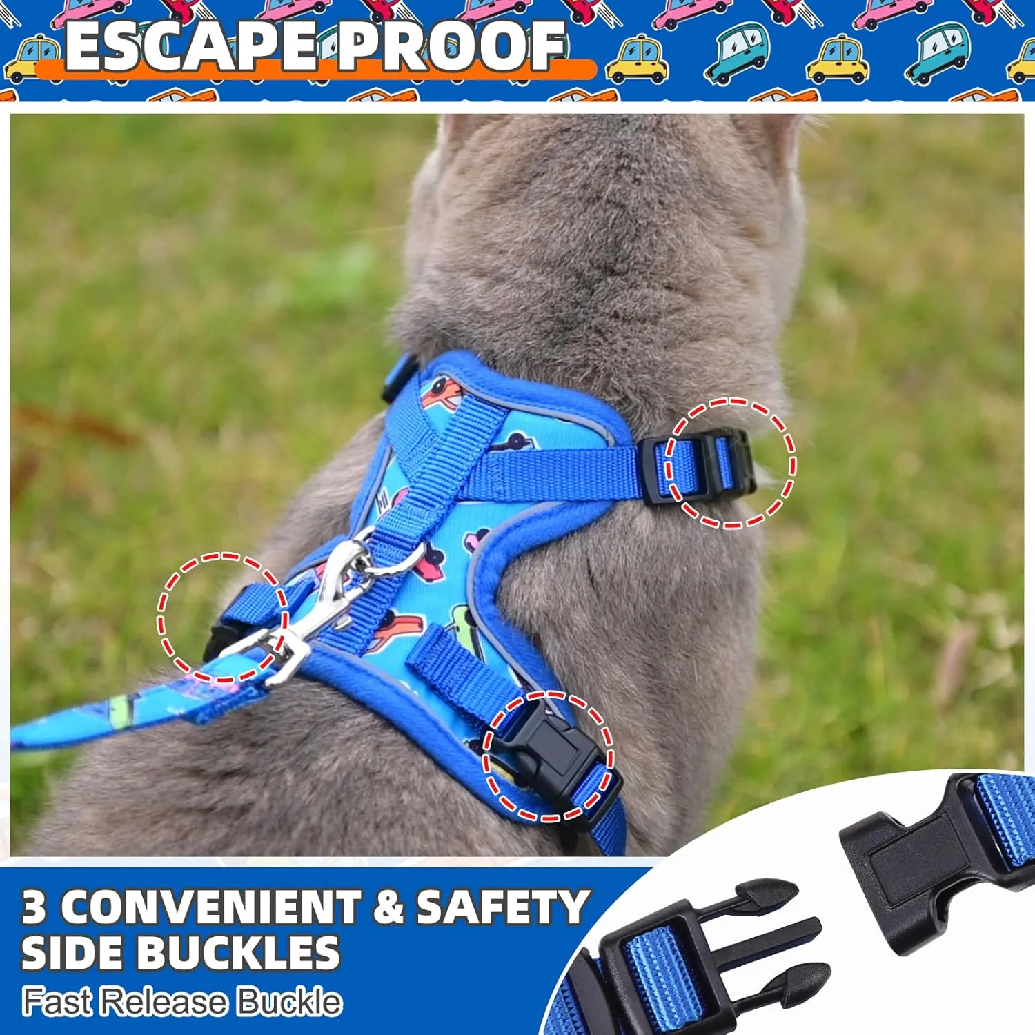 KOOLTAIL Cat Harness and Leash Set, Escape Proof for Safe Walking & Travel, Reflective Comfortable Easy Control Adjustable Kitten Harness for Boys&Girls Small Medium Large Cats Car M