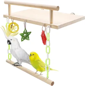Large Bird Perch Stand Toy, Bird Swing Toys, Natural Wooden Parrot Perch Platform, Small Animals Cage Accessories, Suitable for Parrot Parakeet Cockatiel Rat Hamster Guinea Pig Chinchillas
