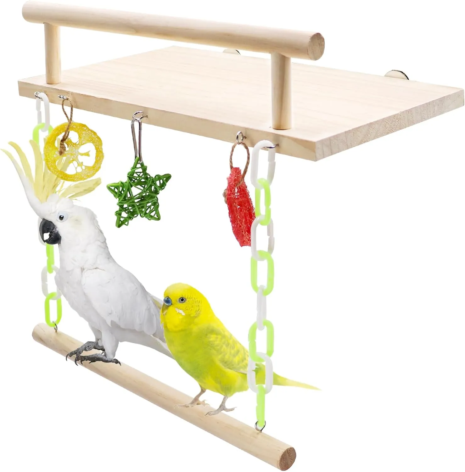 Large Bird Perch Stand Toy, Bird Swing Toys, Natural Wooden Parrot Perch Platform, Small Animals Cage Accessories, Suitable for Parrot Parakeet Cockatiel Rat Hamster Guinea Pig Chinchillas
