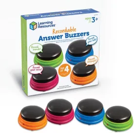 Learning Resources Recordable Answer Buzzers - Set of 4, Ages 3  | Pre-K Personalized Sound Buzzers, Recordable Buttons, Game Show Buzzers, Perfect for Family Game and Trivia Nights