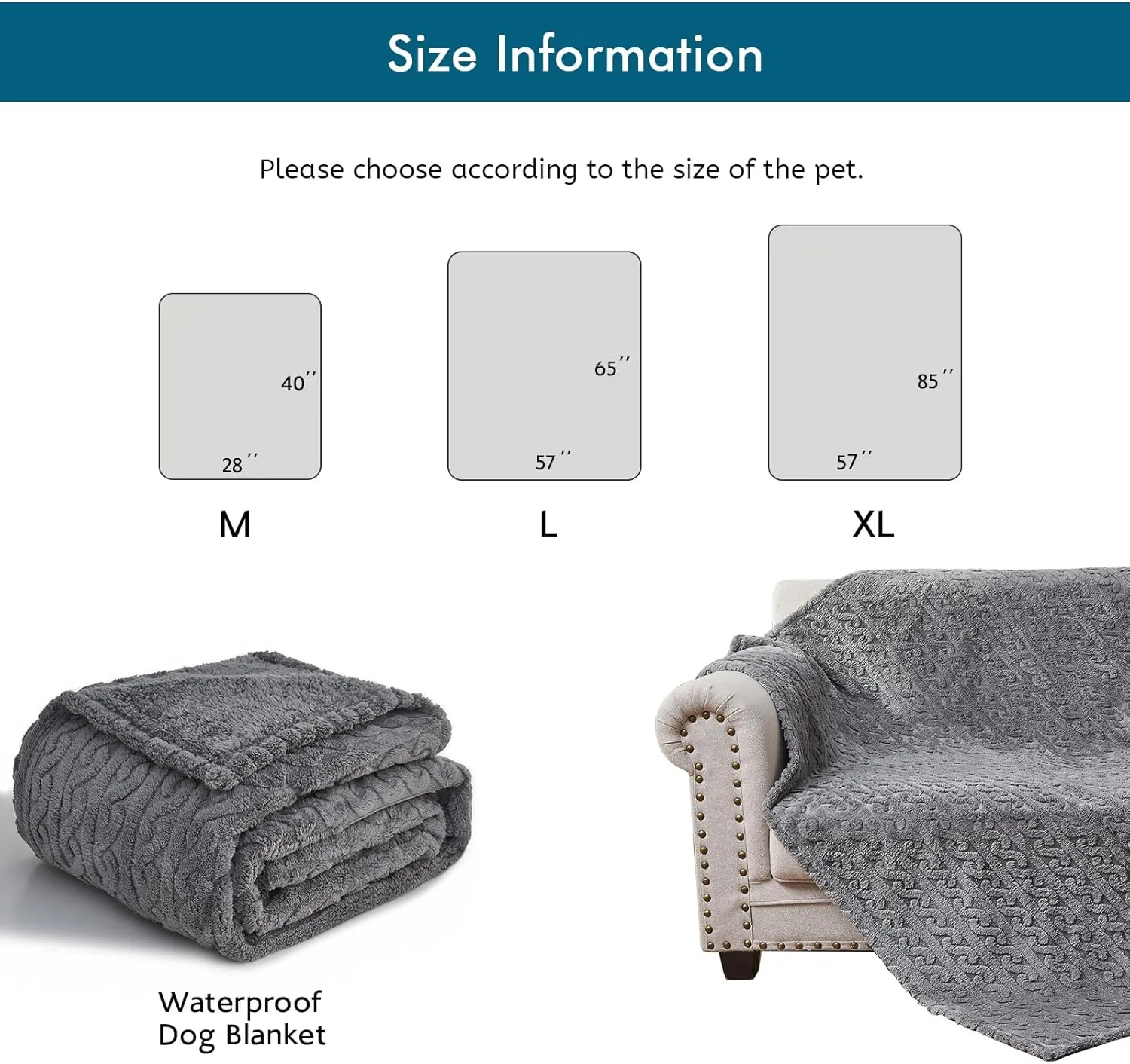 lifein Waterproof Dog Blankets for Dogs - Calming Cat Blanket for Couch Protector Washable, Long Faux Fur Pet Throw Blanket for Large/Small Dogs/Puppy,Furniture Protection (Grey, 65 * 57inches)