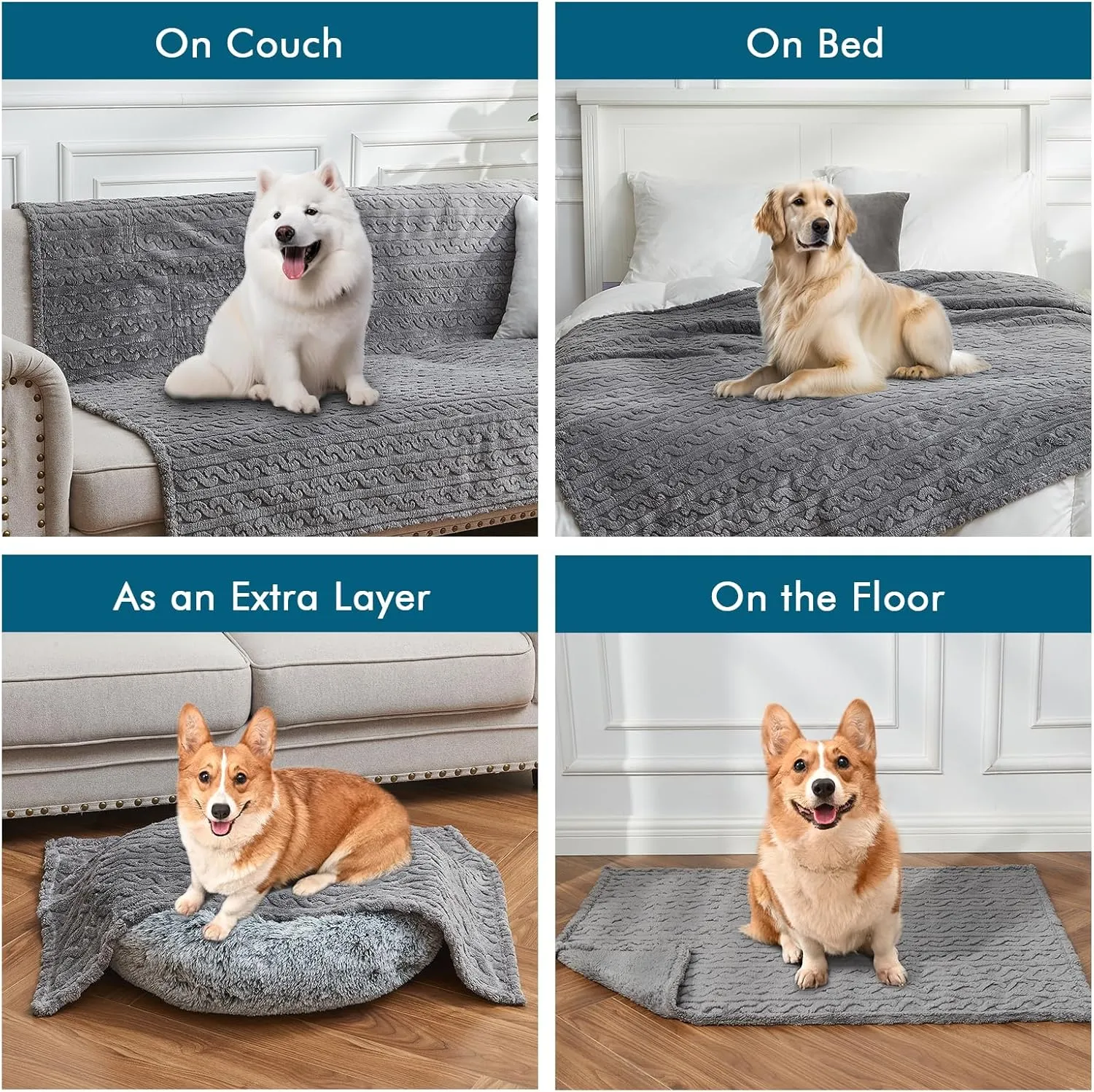 lifein Waterproof Dog Blankets for Dogs - Calming Cat Blanket for Couch Protector Washable, Long Faux Fur Pet Throw Blanket for Large/Small Dogs/Puppy,Furniture Protection (Grey, 65 * 57inches)