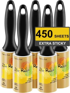 Lint Rollers for Pet Hair, Extra Sticky Roller for Dog Cat Fur Removal, Travel Size for Clothes Couch, 450 Sheets Total, 5 Packs