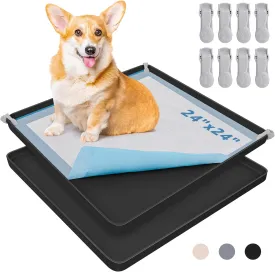 LOOBANI Dog Pee Pad Holder - 2 Pack Silicone Puppy Pad Holder - High Edge Dog Potty Tray with 4 Holder Clamps for Puppy Potty Training, Fits Up to 24" x 24" Training Pads, Black