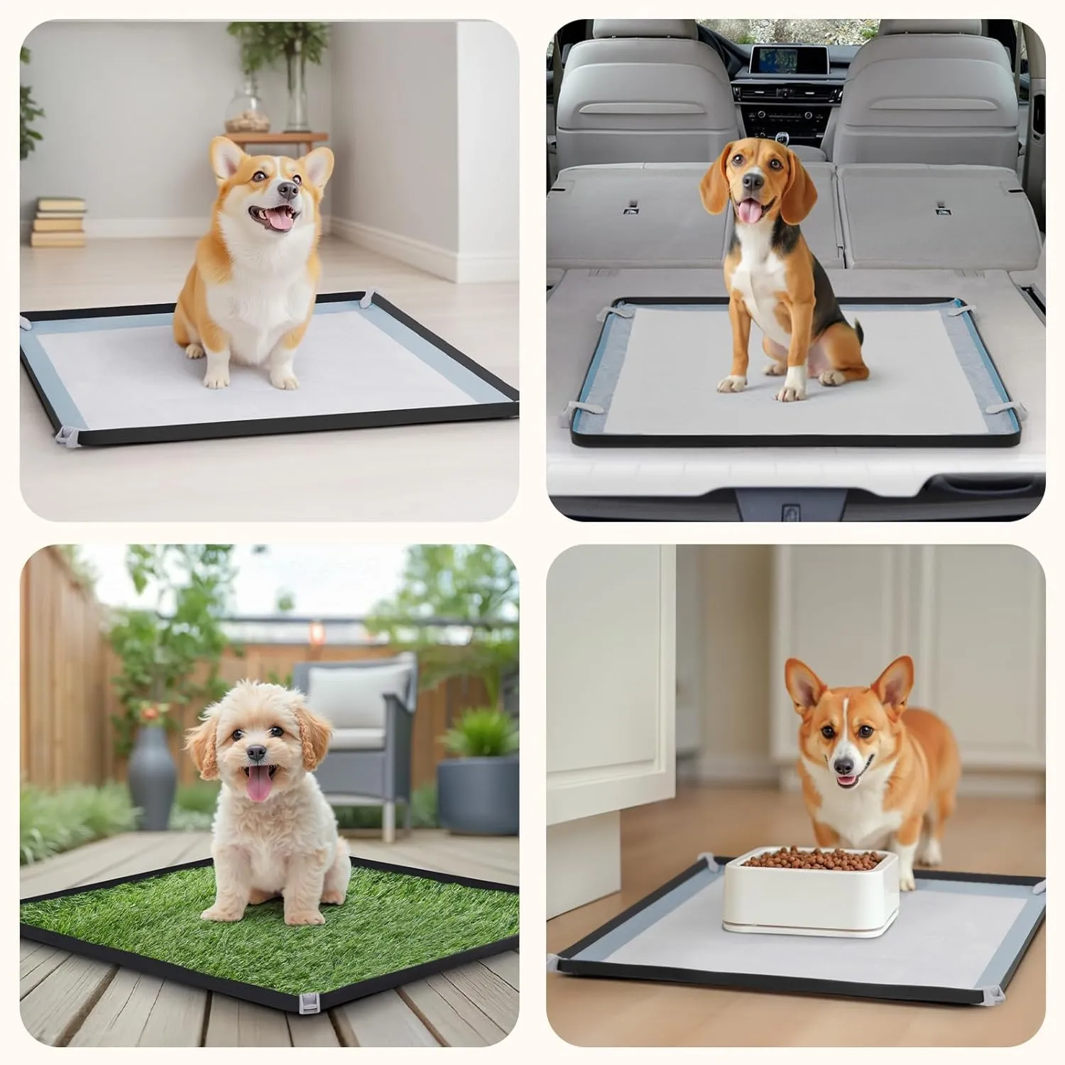 LOOBANI Dog Pee Pad Holder - 2 Pack Silicone Puppy Pad Holder - High Edge Dog Potty Tray with 4 Holder Clamps for Puppy Potty Training, Fits Up to 24" x 24" Training Pads, Black