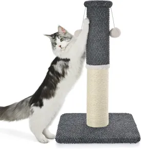 Made4Pets Cat Scratching Post 23.6", Tall Scratching Posts for Indoor Cats Adults, Natural Sisal Rope Cat Scratcher with Replacement Hanging Balls, 4.3 Inches Thick Cat Scratch Post, Dark Grey