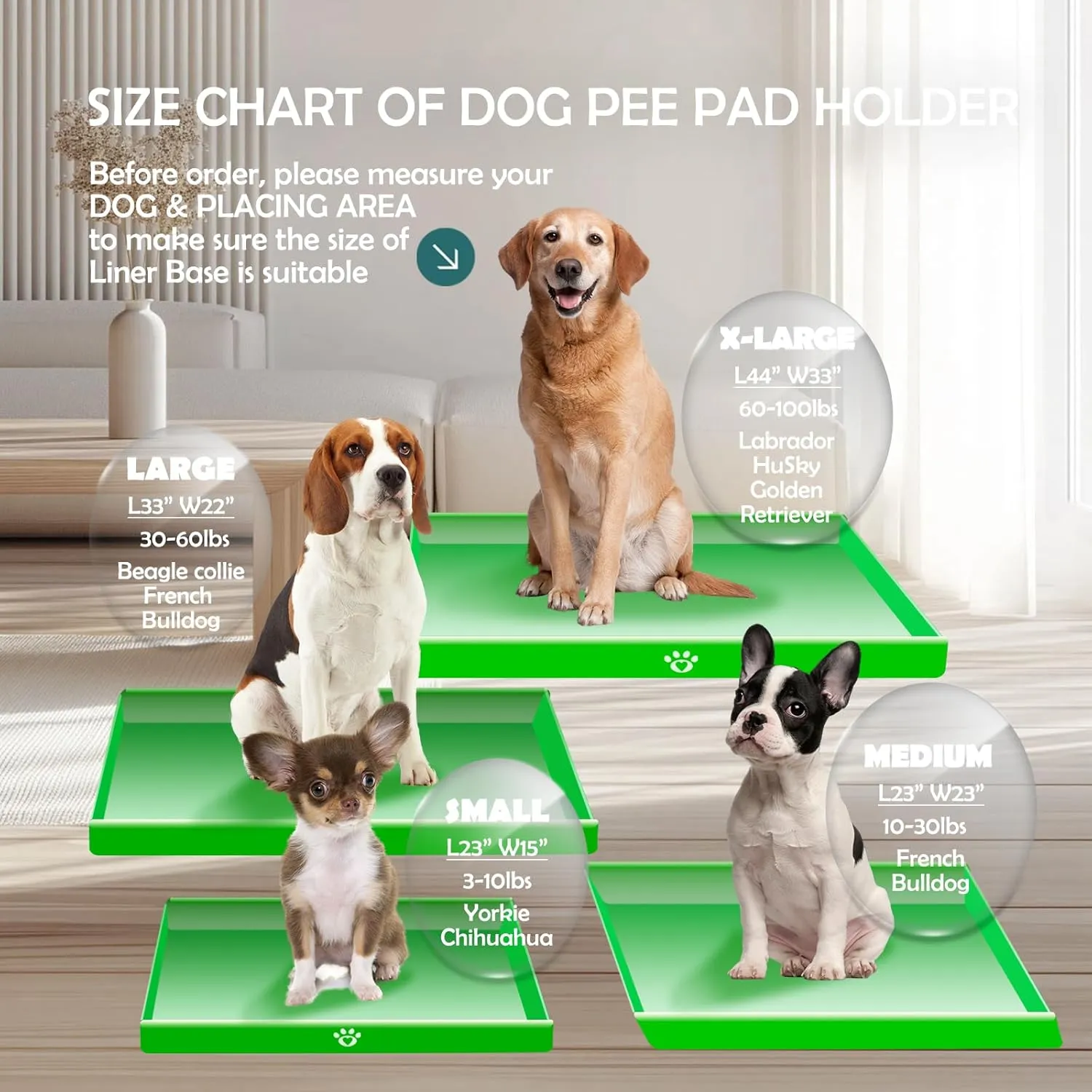 MEEXPAWS Dog Pee Pad Holder Foldable, Puppy Pad Holder Liner Base High Side, Dog Litter Box Indoor 33x22, Training Leak-Proof, Potty Easy Clean