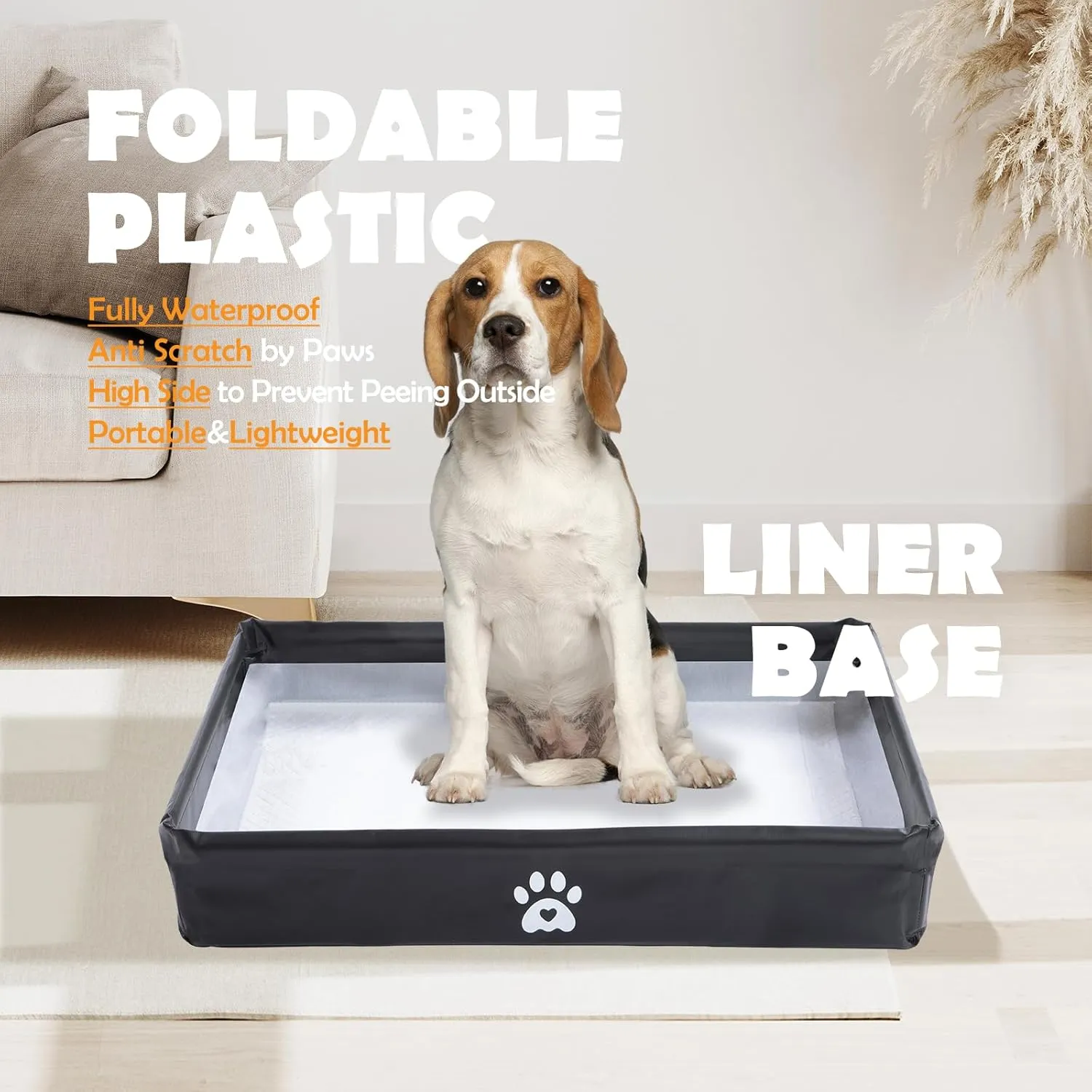 MEEXPAWS Dog Pee Pad Holder Foldable, Puppy Pad Holder Liner Base High Side, Dog Litter Box Indoor 33x22, Training Leak-Proof, Potty Easy Clean