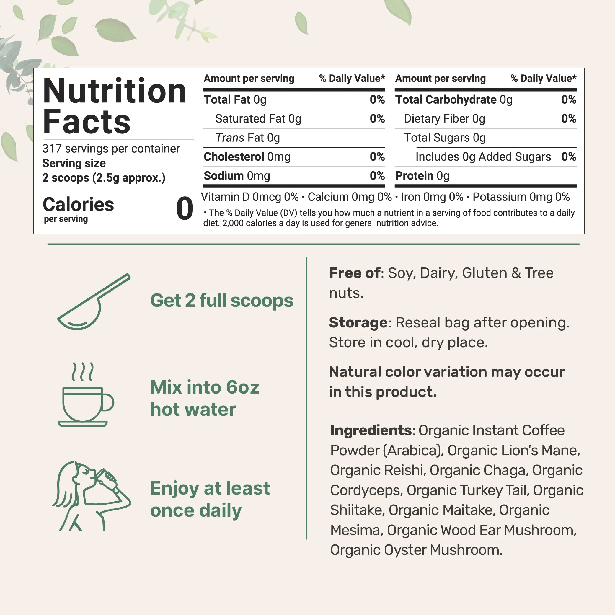 Micro Ingredients Organic Instant 10 in 1 Mushroom Coffee Powder