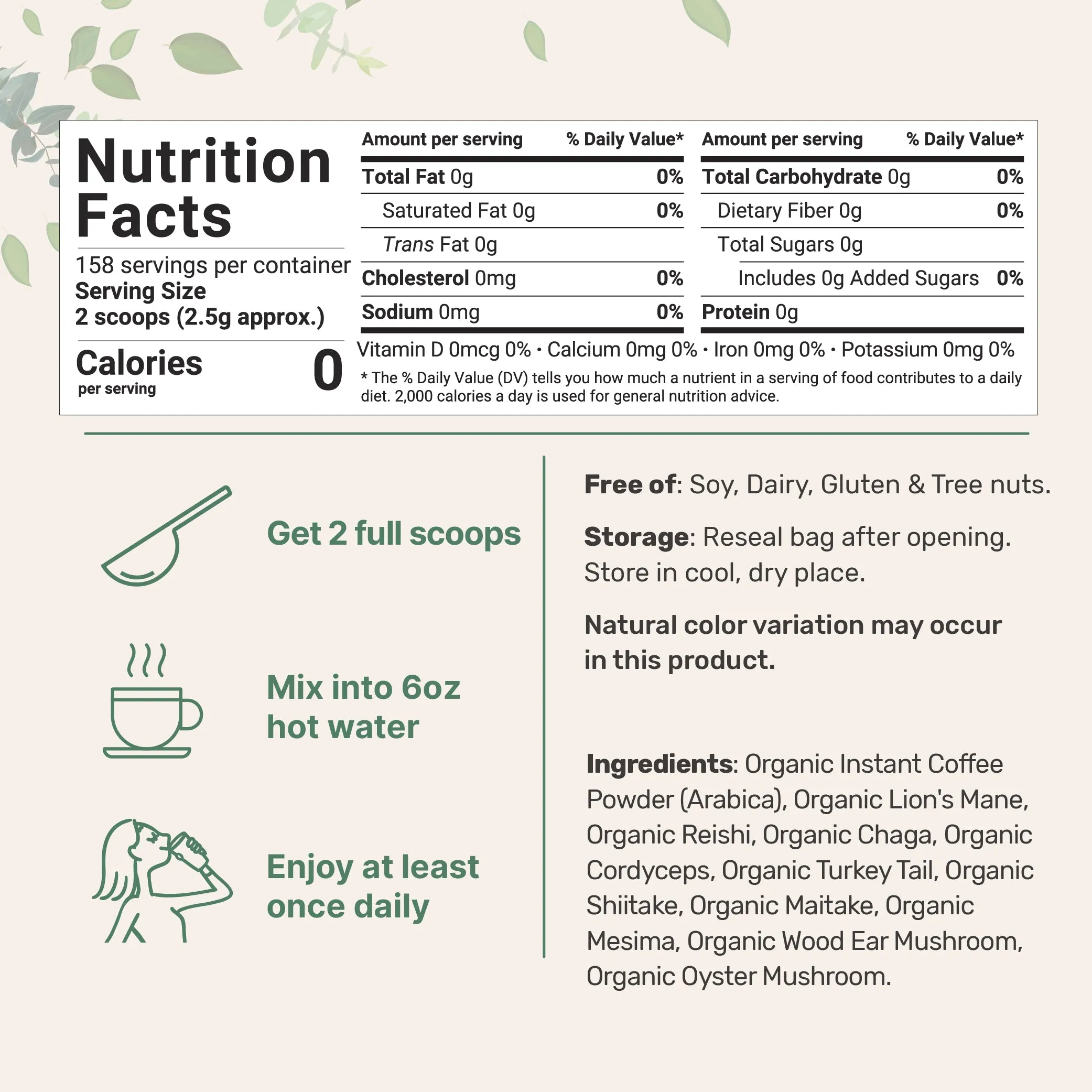 Micro Ingredients Organic Instant 10 in 1 Mushroom Coffee Powder