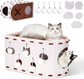 Mity Rain Cat House for Indoor Cats, Foldable Felt Bed Cave with Tunnel & Cat Ball Toy, Large Cat Bed Up to 22lbs, Soft & Warm Cat Beds & Furniture for Indoor Kitten Adult Cats