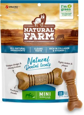 Natural Farm All-Natural Dog Dental Chew, Dog Teeth Cleaning Treats - Fresh Breath, Fight Plaque & Tartar - Canine Mess-Free Oral Care, Teeth Cleaning Chews for Dogs 5-15 Lbs (11 Treats, 2.25 Oz)