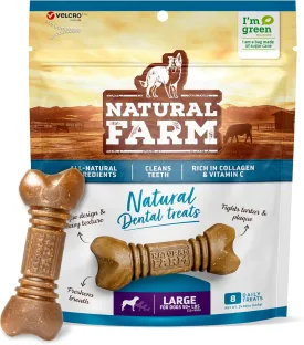 Natural Farm All-Natural Dog Dental Chew, Dog Teeth Cleaning Treats - Fresh Breath, Fight Plaque & Tartar - Canine Mess-Free Oral Care, Teeth Cleaning Chews for Dogs  50 Lbs (8 Treats)