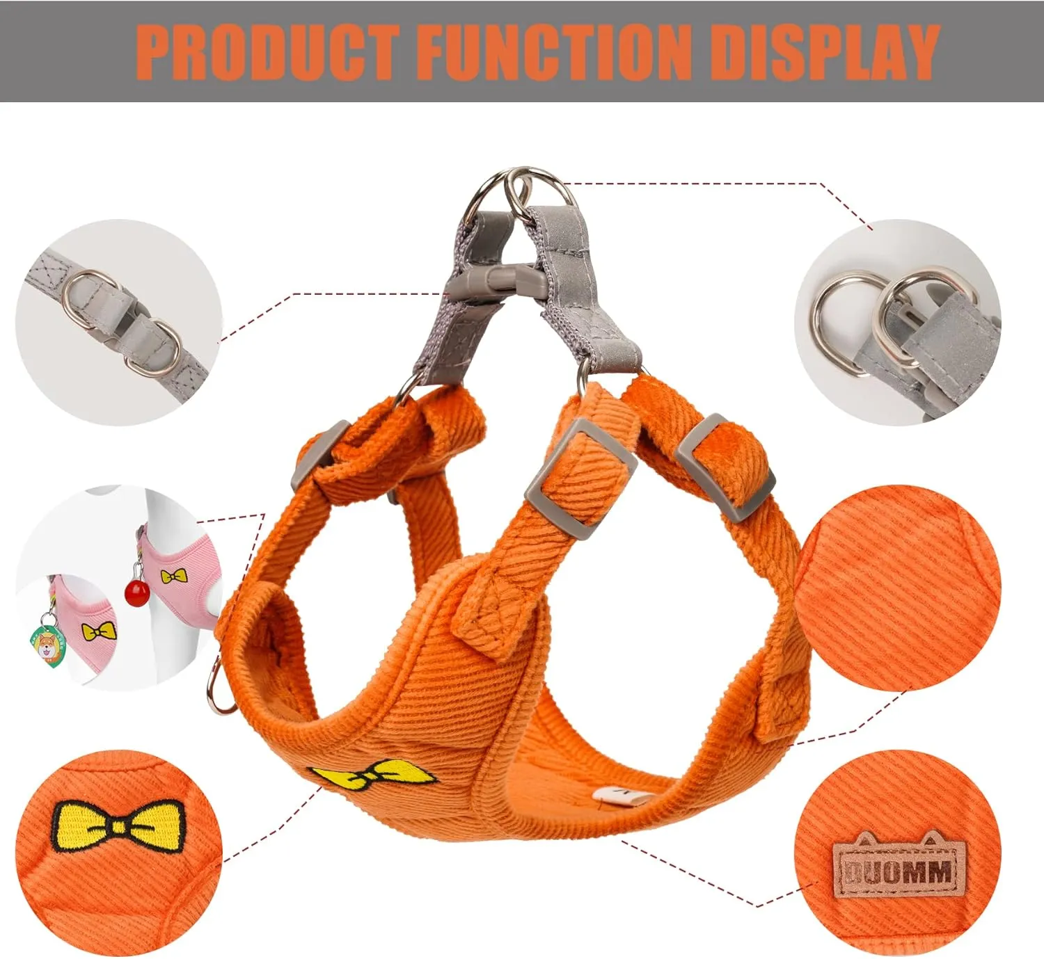 No Pull Dog Harness with Leash Pet Soft Vest Harness and Leash Set Dog Cat No Choke Escape Proof Harness Reflective Step in Harness for Small Medium Dogs Cats (Orange, Medium)