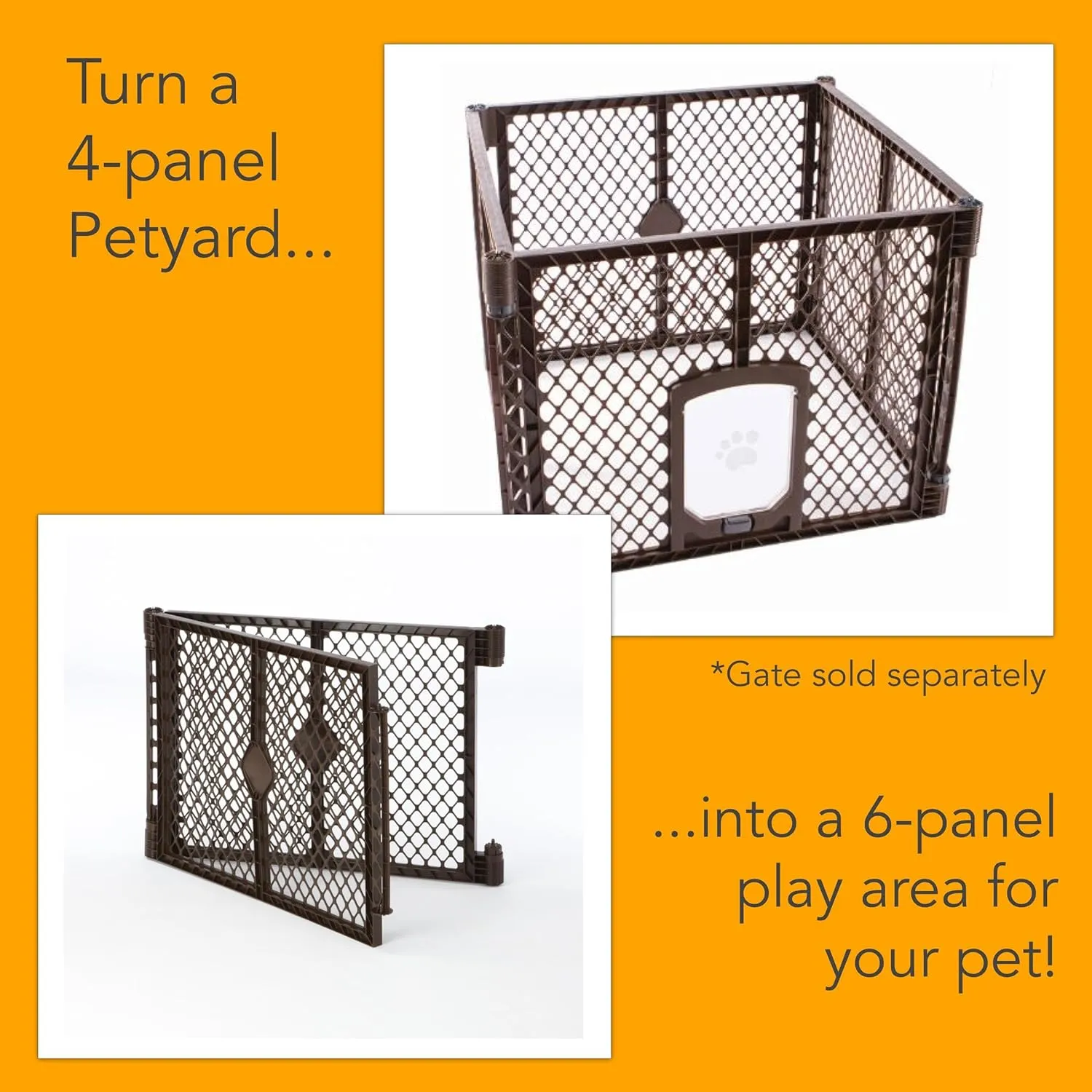 North States MyPet 2-Panel Extension for Petyard Passage: Made in USA. Freestanding. Increases play area up to 34 sq. ft. (26" tall, Brown)