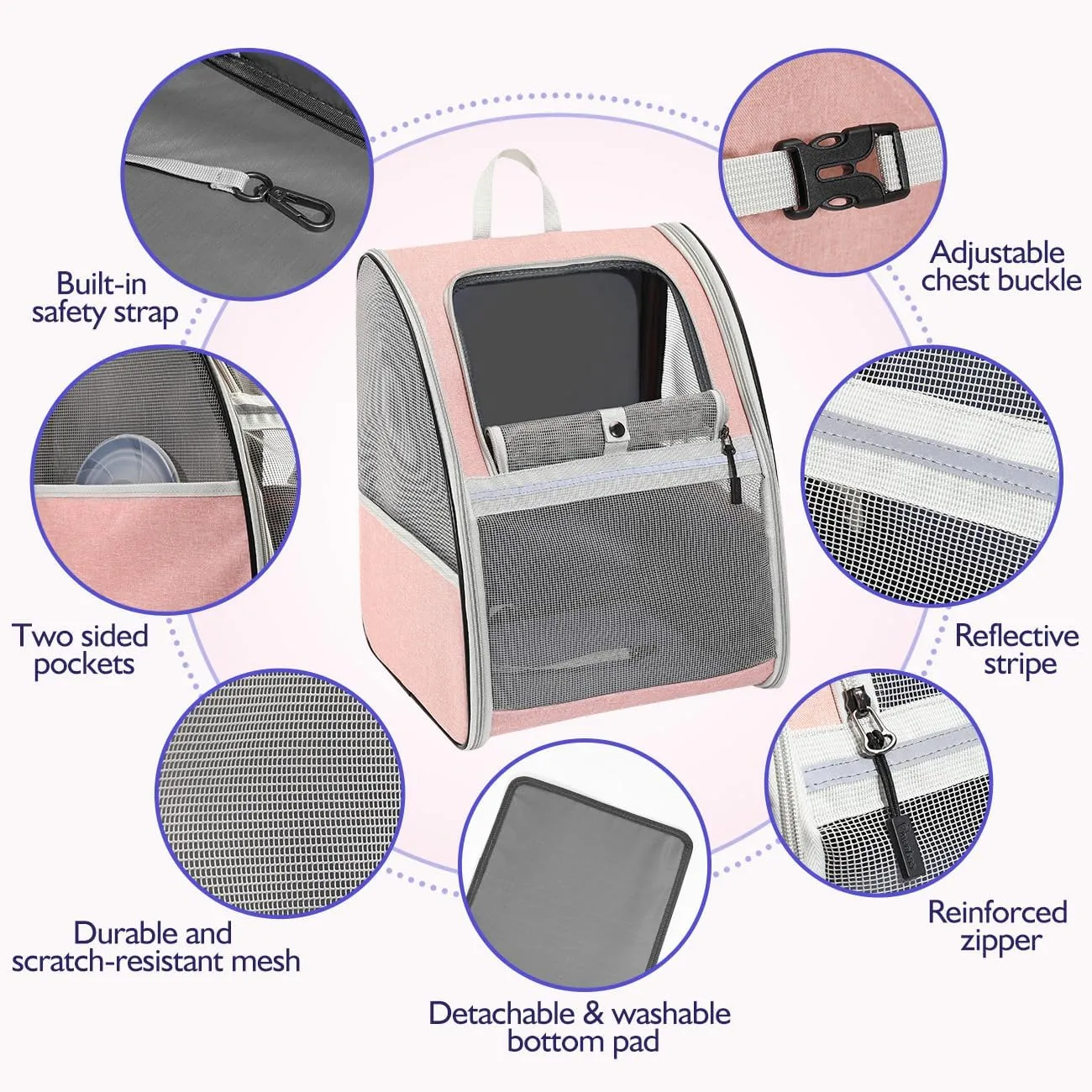 Pawaboo Cat Carrier Backpack, Pet Carrier Backpack for Kitties Small Dogs Puppies, Breathable Cat Bag Carrier, Small Dog Travel Backpack Carrier for Kitten Puppy Bunny - Pink (up to 22lbs)