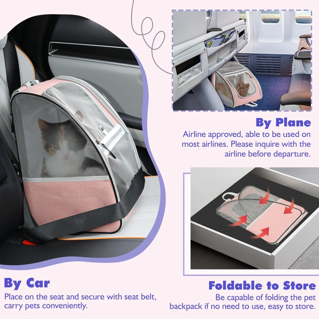 Pawaboo Cat Carrier Backpack, Pet Carrier Backpack for Kitties Small Dogs Puppies, Breathable Cat Bag Carrier, Small Dog Travel Backpack Carrier for Kitten Puppy Bunny - Pink (up to 22lbs)