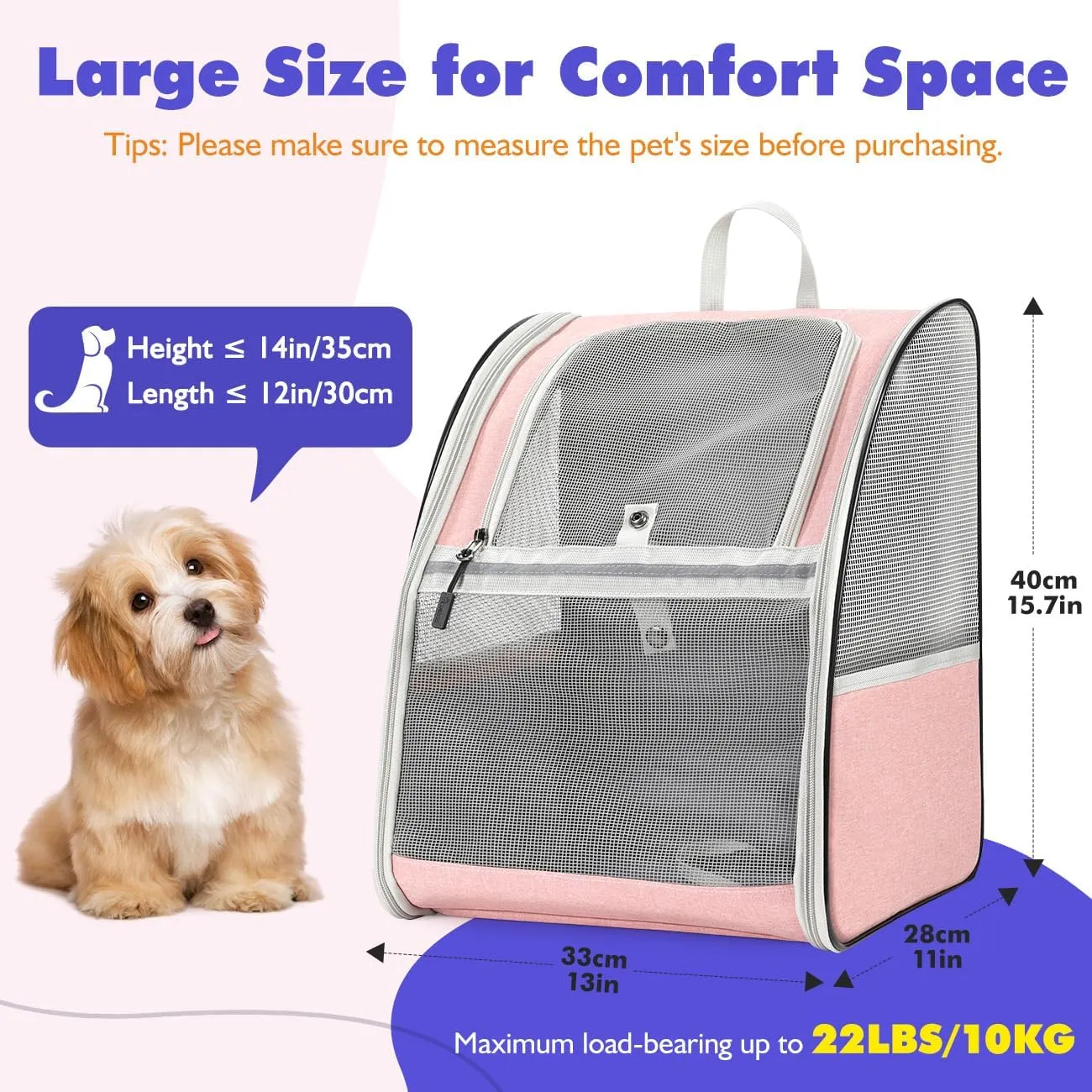 Pawaboo Cat Carrier Backpack, Pet Carrier Backpack for Kitties Small Dogs Puppies, Breathable Cat Bag Carrier, Small Dog Travel Backpack Carrier for Kitten Puppy Bunny - Pink (up to 22lbs)