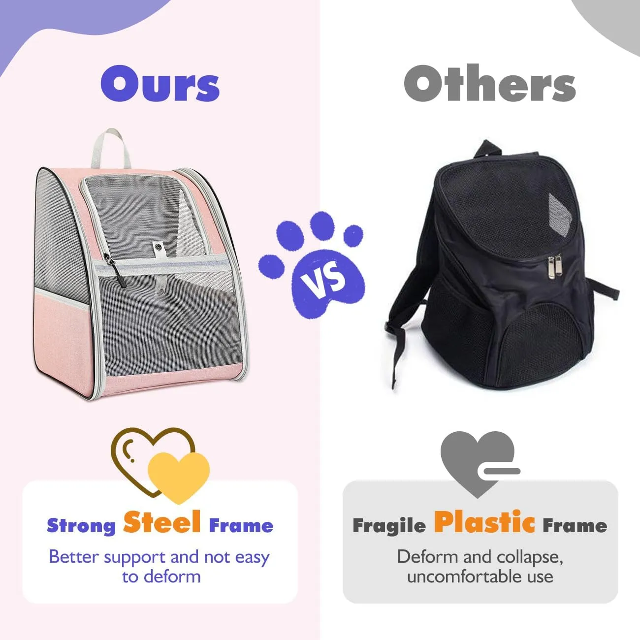Pawaboo Cat Carrier Backpack, Pet Carrier Backpack for Kitties Small Dogs Puppies, Breathable Cat Bag Carrier, Small Dog Travel Backpack Carrier for Kitten Puppy Bunny - Pink (up to 22lbs)