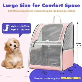 Pawaboo Cat Carrier Backpack, Pet Carrier Backpack for Kitties Small Dogs Puppies, Breathable Cat Bag Carrier, Small Dog Travel Backpack Carrier for Kitten Puppy Bunny - Pink (up to 22lbs)