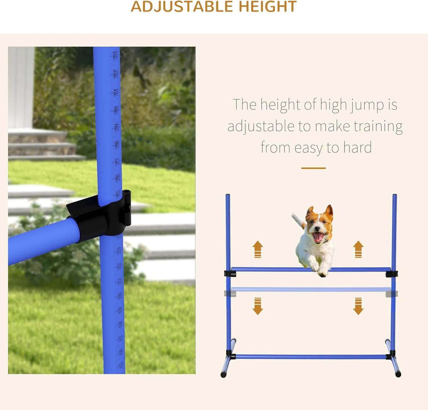 PawHut 8 Piece Dog Agility Training Equipment for Dog Agility Course with Adjustable Height Jump Bars, Included Carry Bag, & Displacing Top Bar, Blue