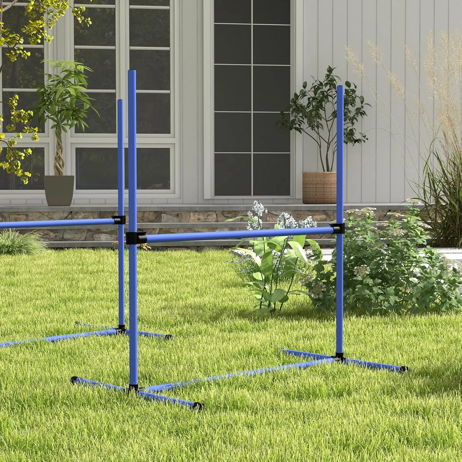 PawHut 8 Piece Dog Agility Training Equipment for Dog Agility Course with Adjustable Height Jump Bars, Included Carry Bag, & Displacing Top Bar, Blue