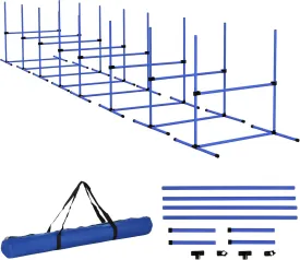 PawHut 8 Piece Dog Agility Training Equipment for Dog Agility Course with Adjustable Height Jump Bars, Included Carry Bag, & Displacing Top Bar, Blue