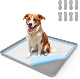 Pee Pad Holder for Dog, 24"  24" Puppy Pad Holder with Clamps, Raised Edges Leak-Proof Dog Pee Pads Holders, Waterproof Silicone Potty Pads for Dogs, Easy to Clean Indoor, Gray
