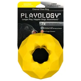 Playology Chicken Scented Channel Chew Ring Rubber Dog Toy with Encapsiscent Technology - Large