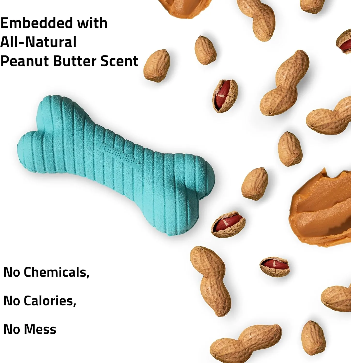 Playology Dual Layer Bone | Engaging All Natural Peanut Butter Scented Dog Toys, Value 2-Pack | Blue Bone for Small Dogs up to 25lbs | Interactive & Durable for Tough Chewers