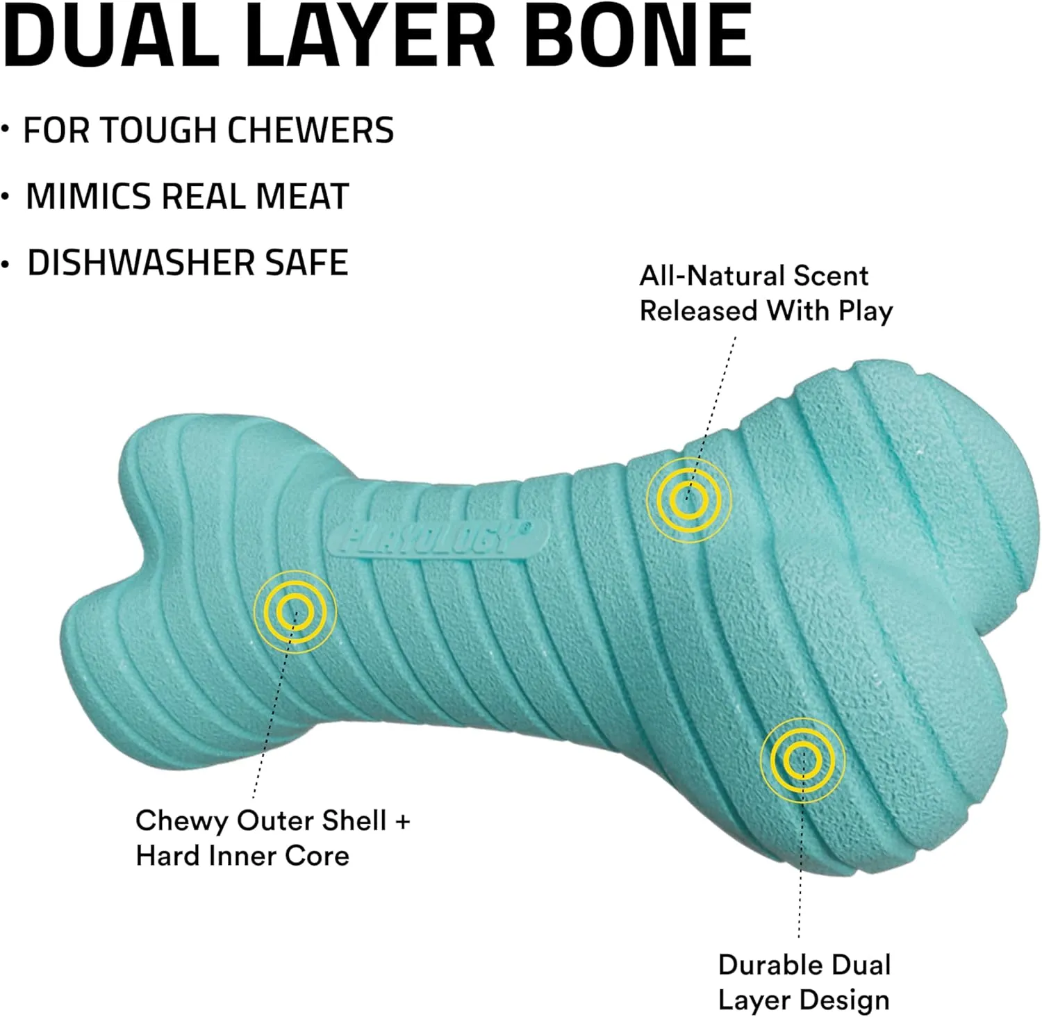 Playology Dual Layer Bone | Engaging All Natural Peanut Butter Scented Dog Toys, Value 2-Pack | Blue Bone for Small Dogs up to 25lbs | Interactive & Durable for Tough Chewers