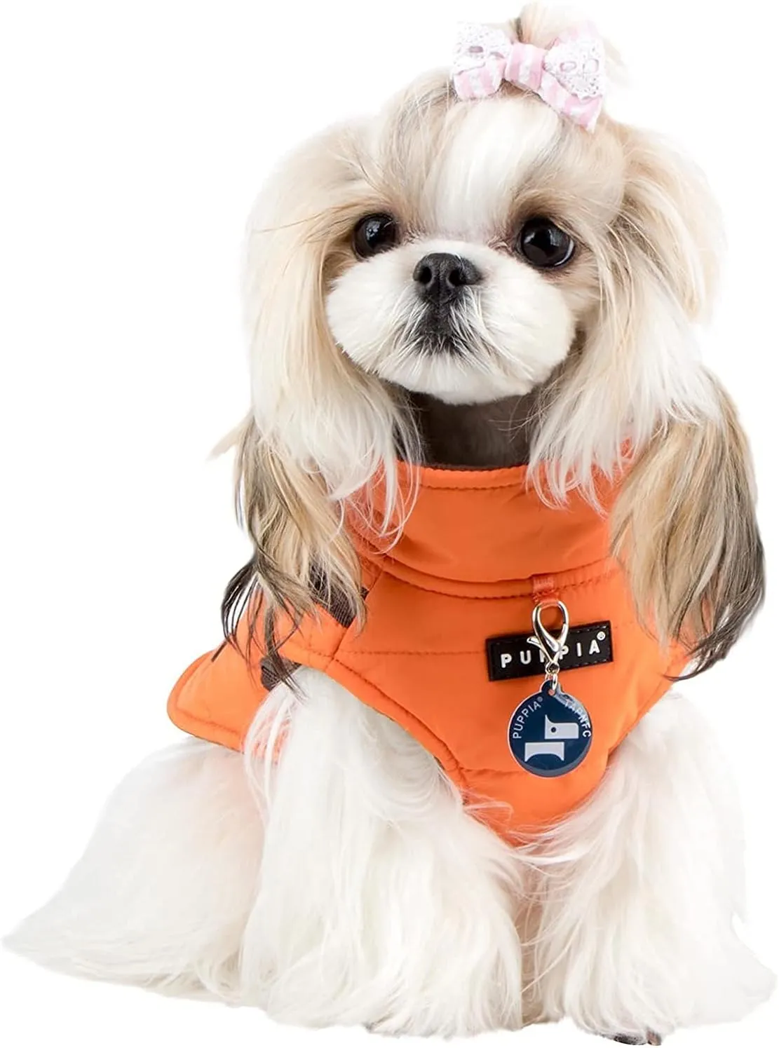Puppia Mountaineer Winter Dog Coat with integrated harness No Pull Cold Weather Waterproof Warm Fleece Back Zipper for Small & Medium Dog, ORANGE, Medium