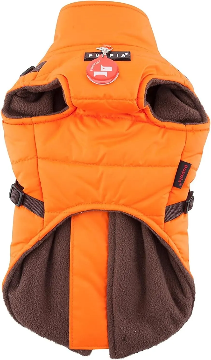 Puppia Mountaineer Winter Dog Coat with integrated harness No Pull Cold Weather Waterproof Warm Fleece Back Zipper for Small & Medium Dog, ORANGE, Medium