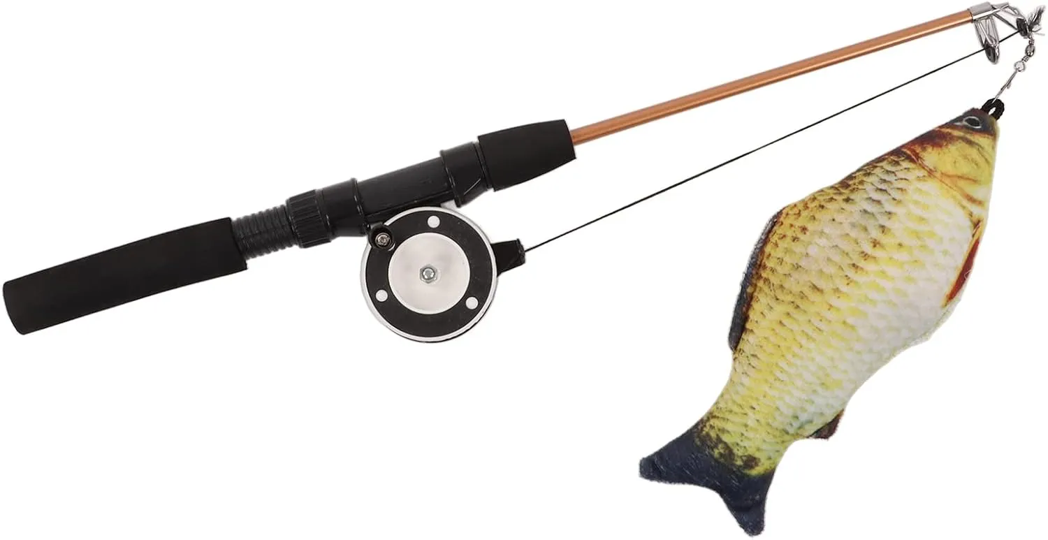 Retractable Cat Teaser Wand Toy | Interactive Fishing Rod with Simulation Fish | Extendable 74cm / 29.1in for Indoor Cats | ABS   Cotton Sturdy Design (Crucian carp   Fishing Rod)