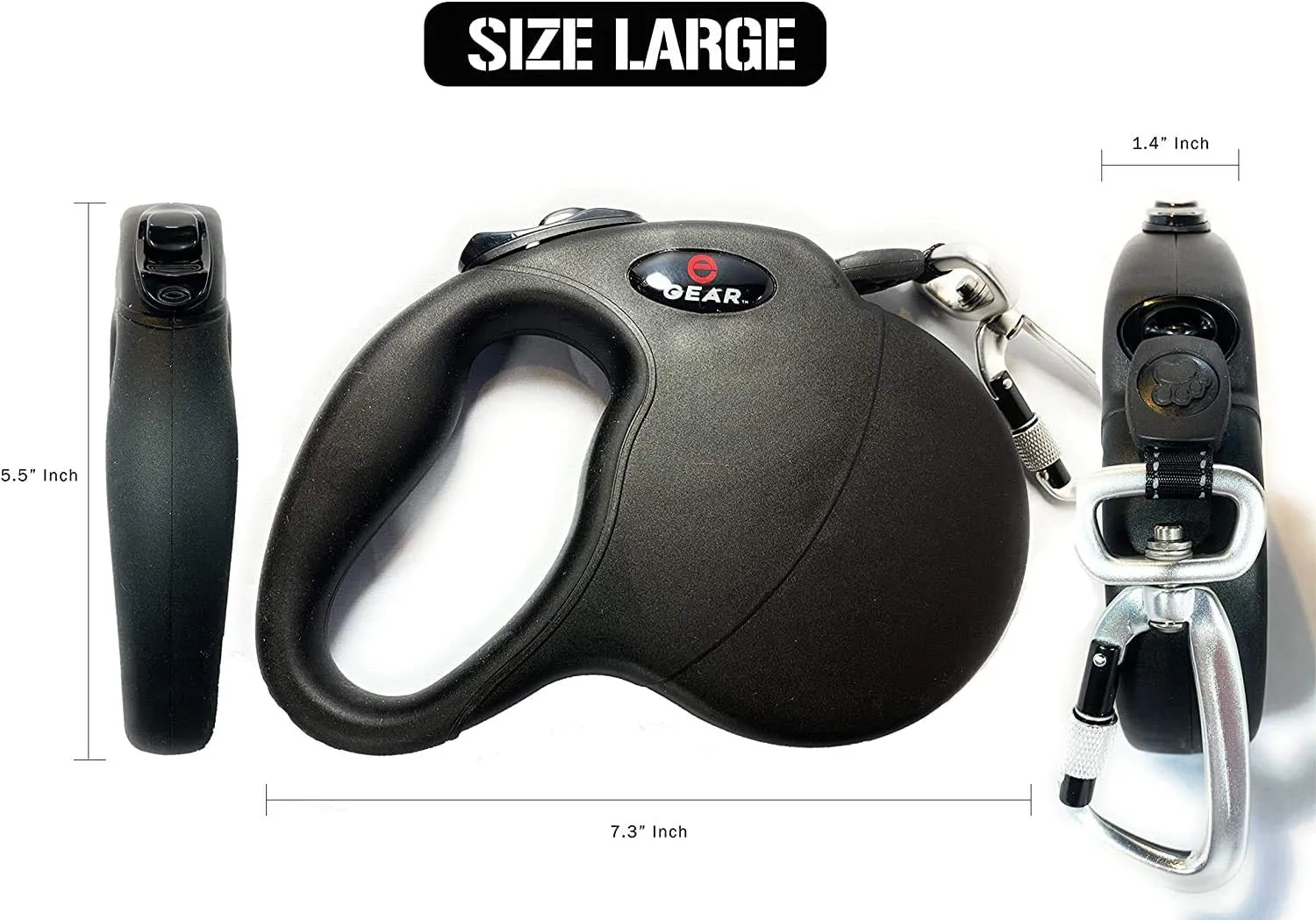 Retractable Dog Leash for Large and Medium Dogs with Locking Carabiner | Heavy Duty 16 ft Strong Reflective Polyester Webbing, 1-Button Break & Lock, Anti-Slip Handle, Tangle Free