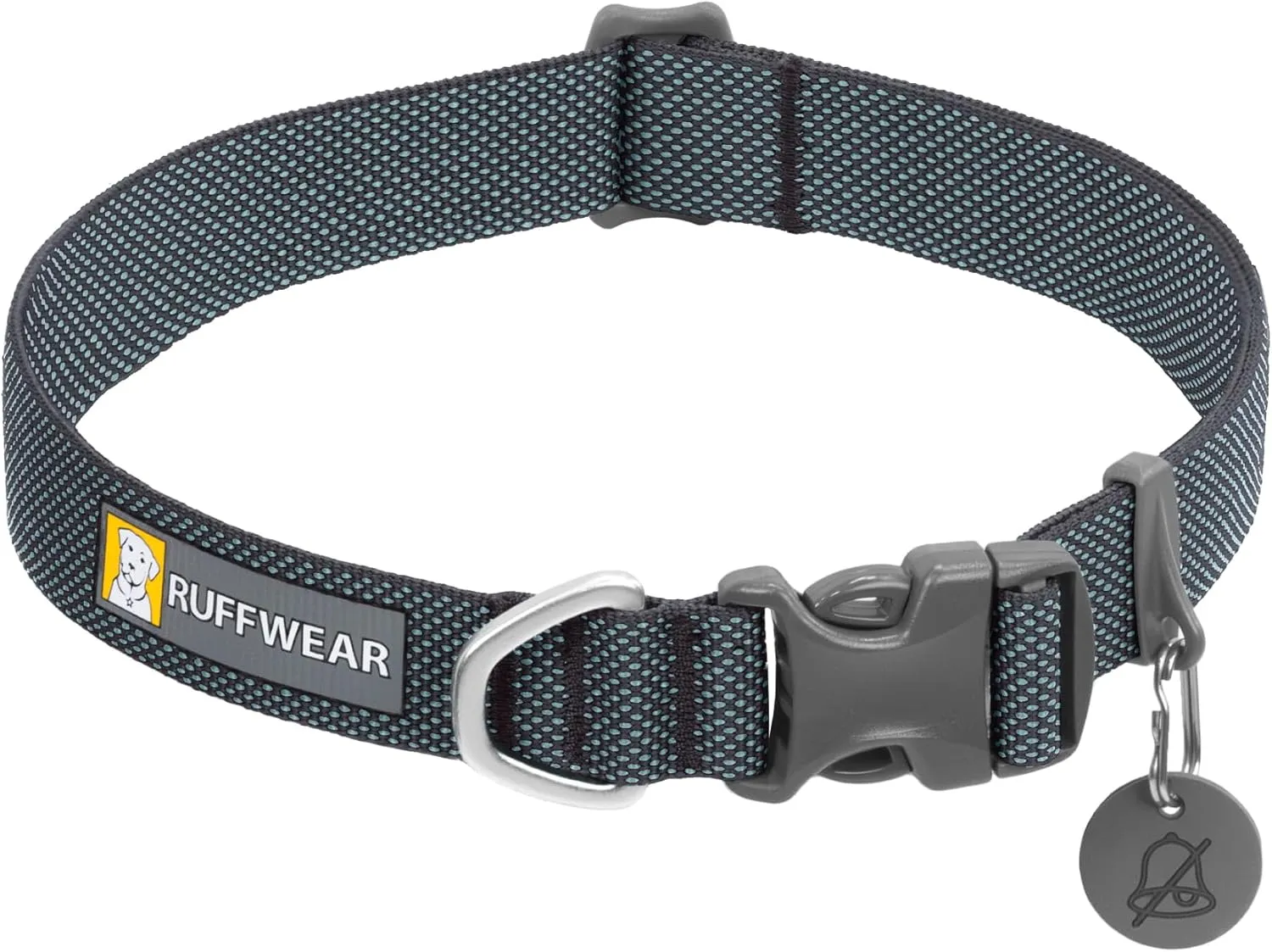 Ruffwear, Hi & Light Dog Collar, Ultralight Reflective Quick Release Buckle, Adjustable Trail Running Polyester Collar with Silent Tag Ring, Basalt Gray, 20"-26"